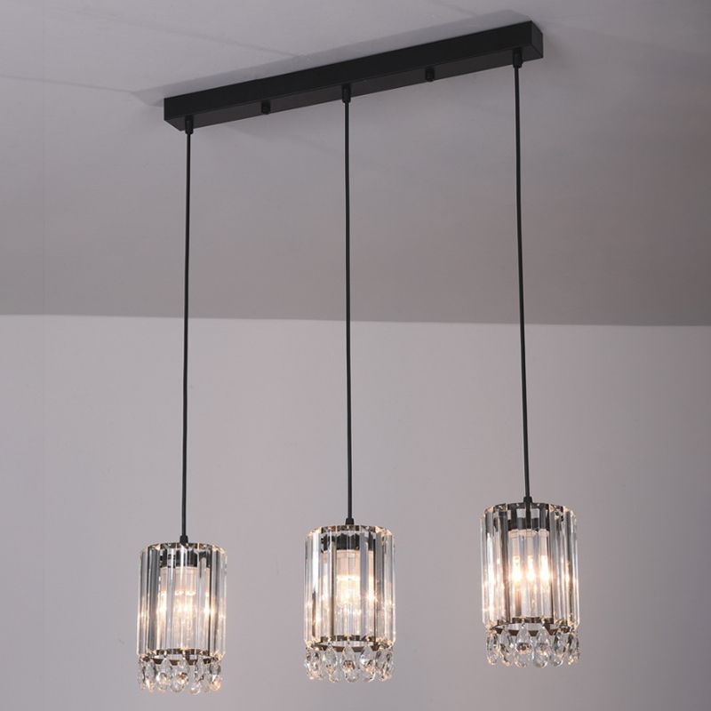 Crystal Prisms Cilinder Down Lighting Minimalistisch 3 koppen 18 "/27" breed zwart multi hanger licht