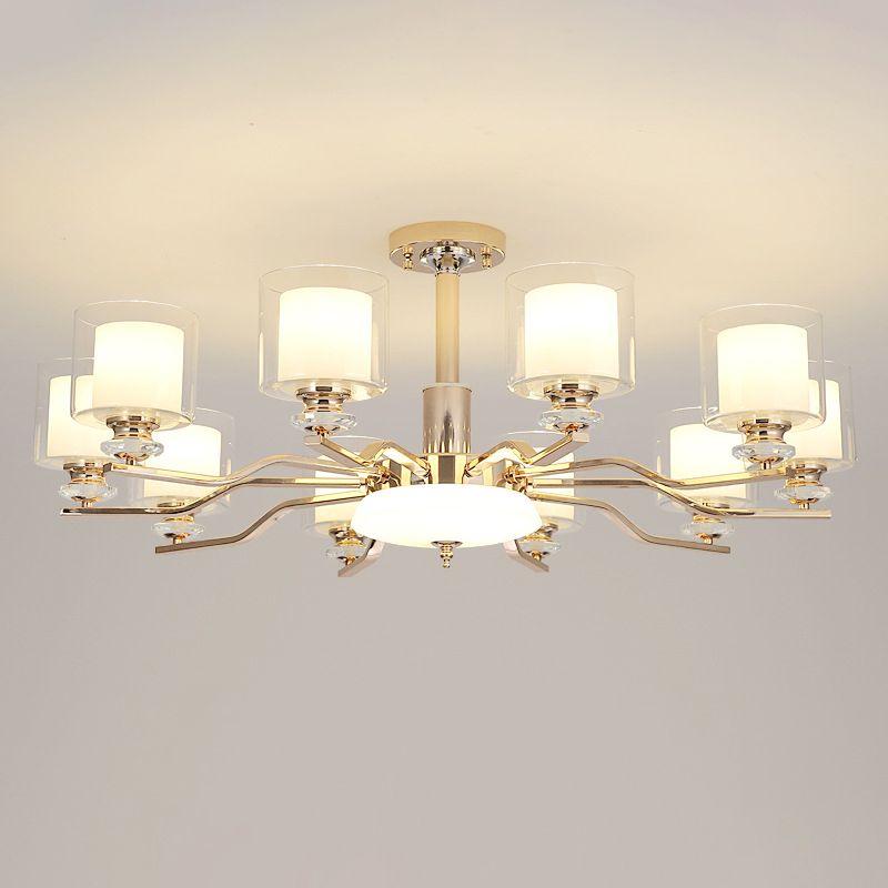 Clear and Frosted Glass Cup Chandelier Minimalist Suspension Lamp for Living Room