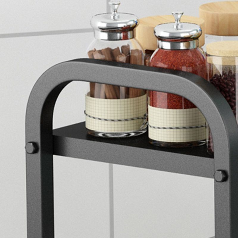 Open Storage Prep Table with Basket Kitchen Trolley in Black