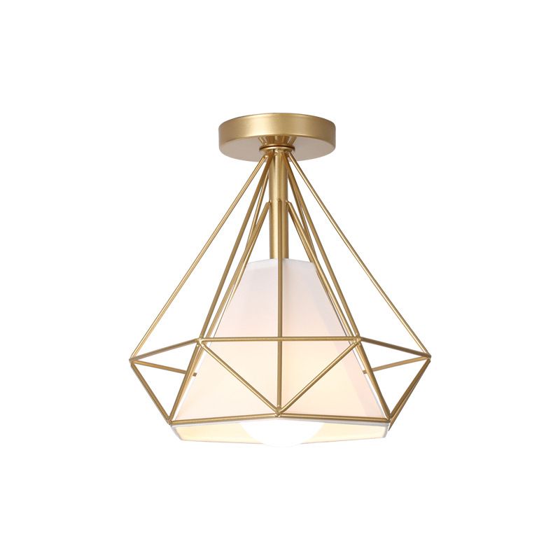 Diamond Cage Semi Flush Mount Light Fixture Industrial Iron Ceiling Mounted Fixture for Corridor