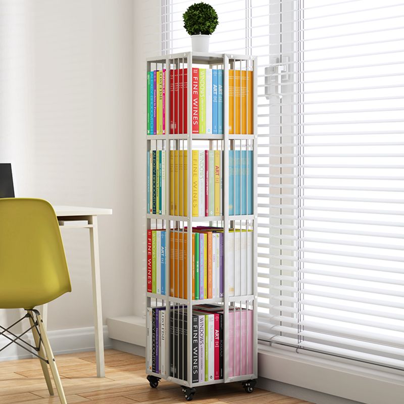 Modern Metal Bookshelf Pure White Standard Vertical Closed Back Bookcase