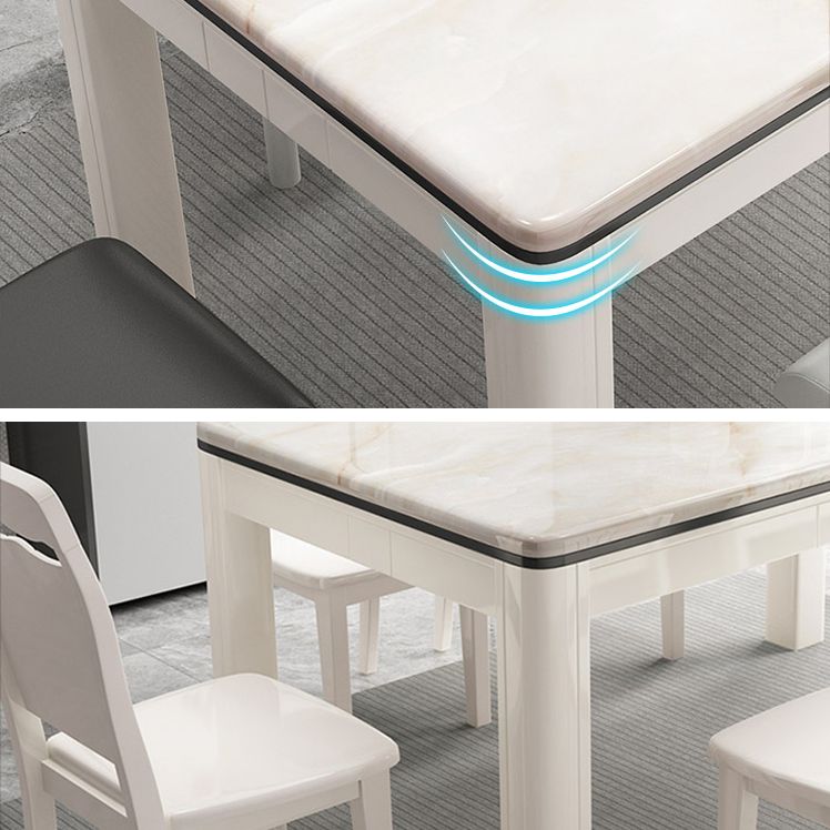 Mesa de comedor de mármol de estilo mediados de siglo, mesa rectangular con base de madera de 4 patas para el hogar