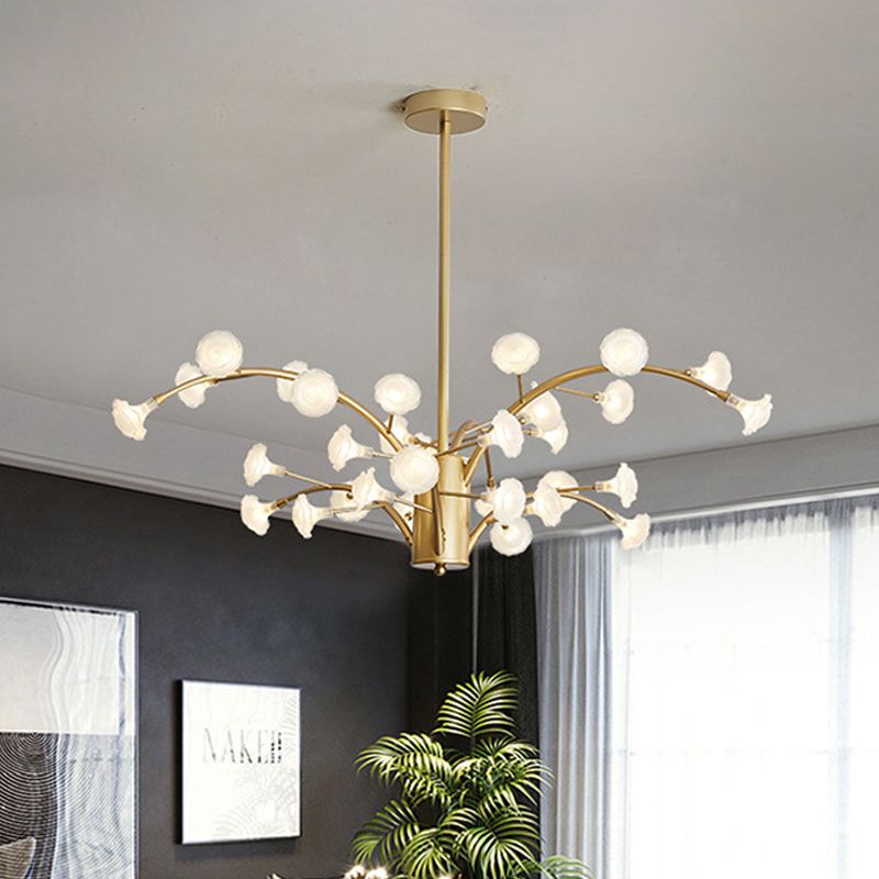 33 bulbi lampadario floreale leggero modernismo in vetro glassato dispositivo di illuminazione sospesa in oro