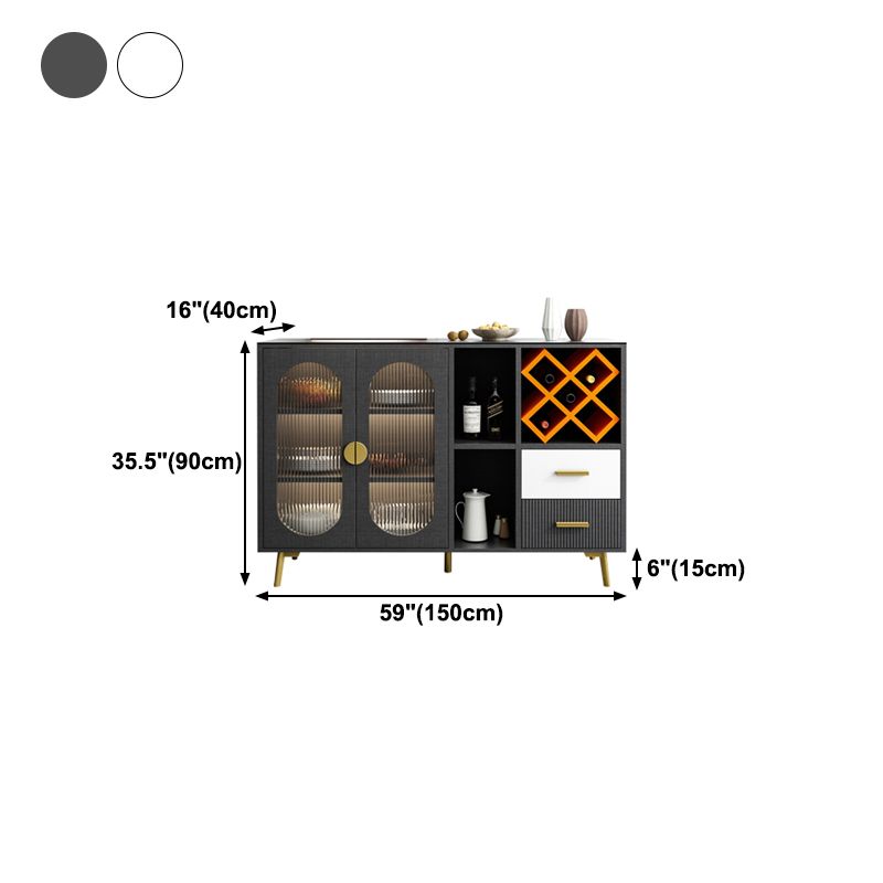 2-Drawer Engineered Wood Sideboard Glam Stone Countertop Credenza with Lamp for Restaurant