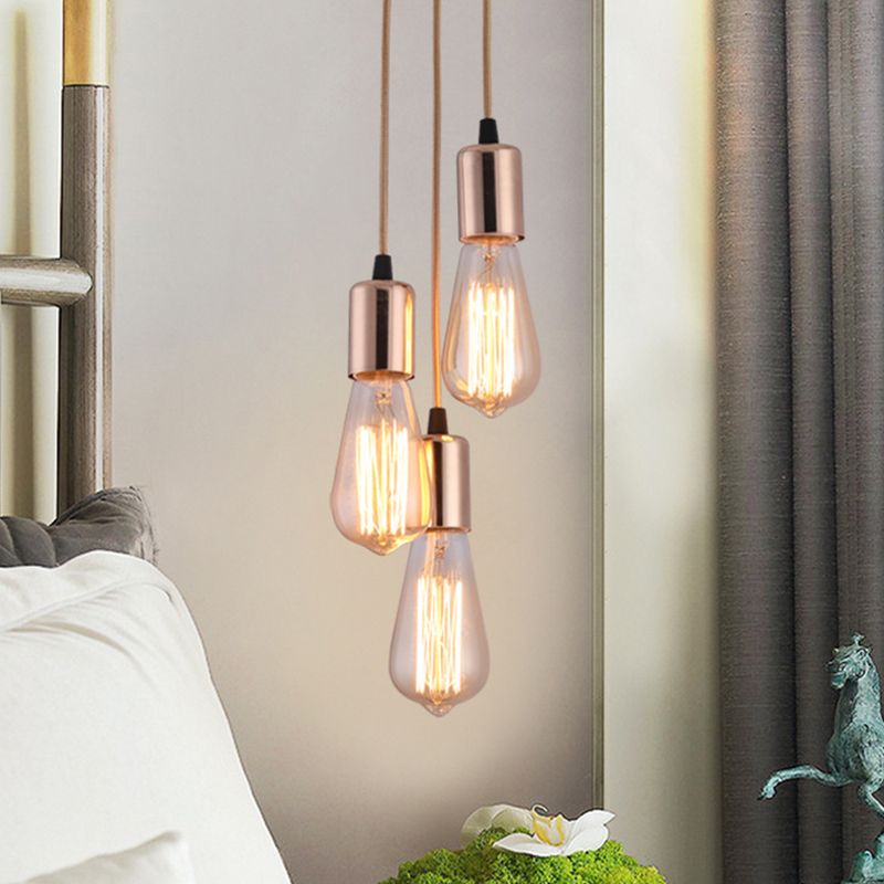 Exposed Bulb Restaurant Down Lighting Pendant Simplicity Metal Hanging Ceiling Light