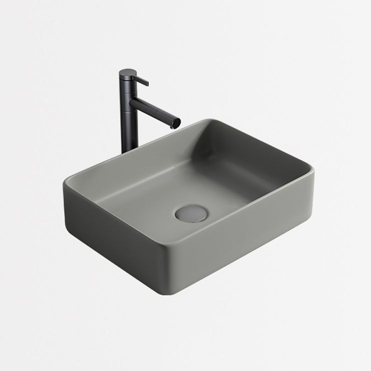 Contemporary Bathroom Sink Porcelain Rectangular Vessel Lavatory Sink with Pop-Up Drain