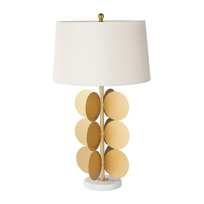 Lampe de table ronde en métal doré à 4 côtés, vintage, 1 tête, avec abat-jour en tissu blanc, pour hôtel