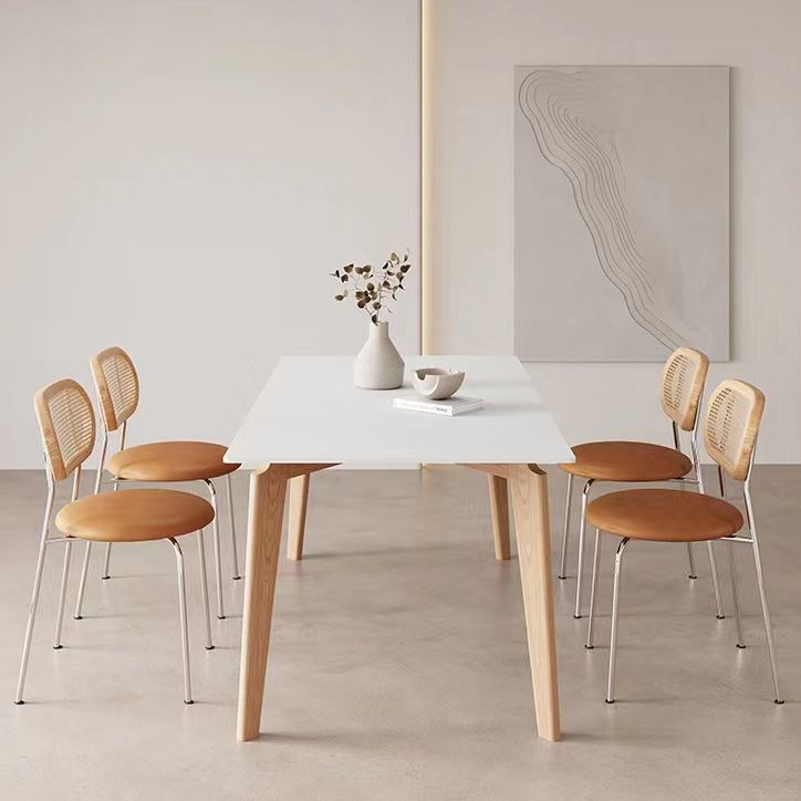 Simplicity Style Dinette Table Rectangle Stone Dining Room Table in White