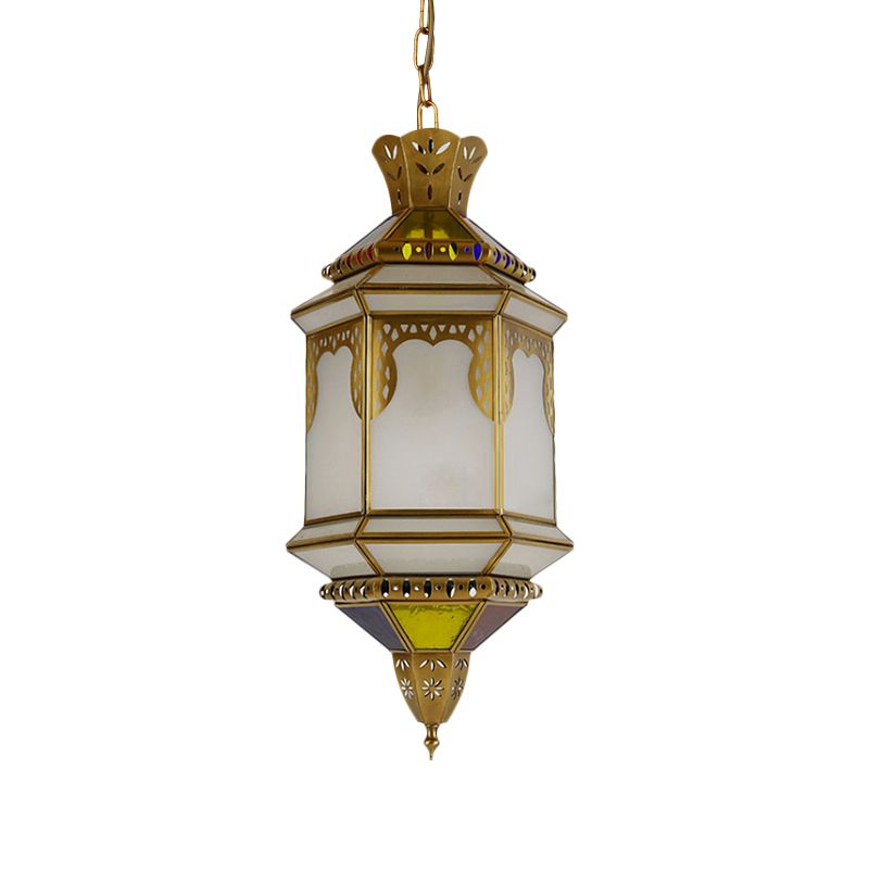 Lantern Frosted Glass Drop Lamp Antique 1 Head Restaurant Hanging Ceiling Light in Brass