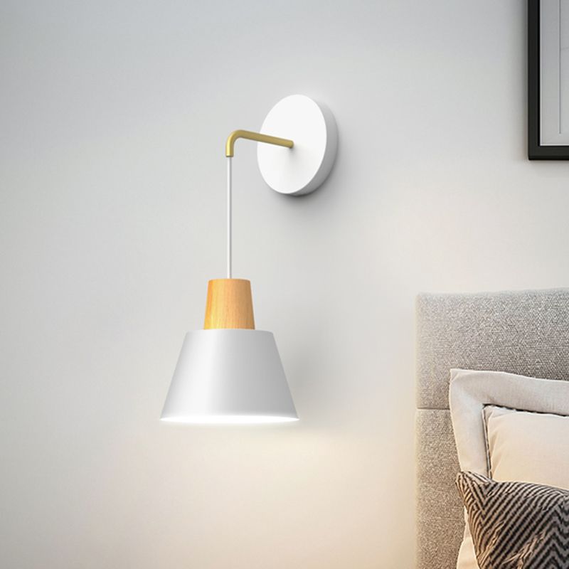 Geometric Shade Wall Hanging Lamp Macaron Style Iron 1 Bulb Bedroom Reading Wall Light