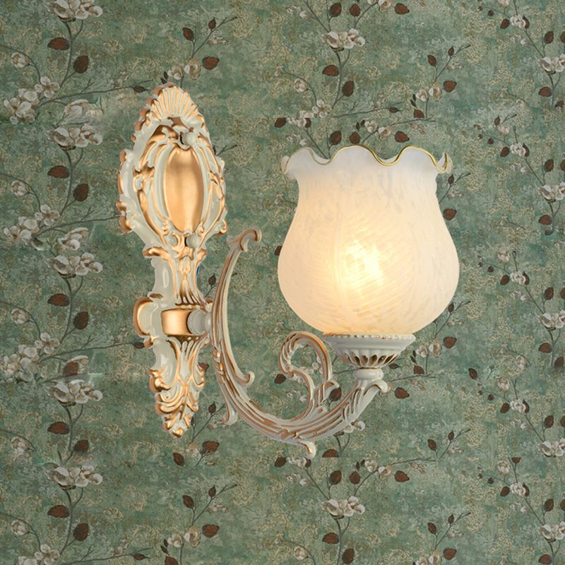 Bud Shade Salon Light Light Rustic Style Ruffle Glass White White Wall Lighting Fixture