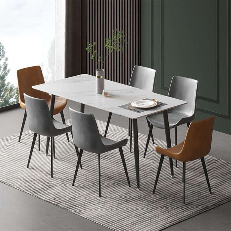 Modern Rectangle Stone Dining Table 4 Metal Legs for Dining Room