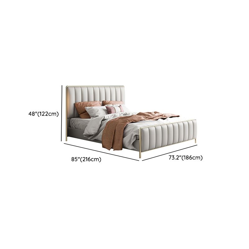 Glam Standard Bed Upholstered Headboard Solid Wood Beige Panel Bed