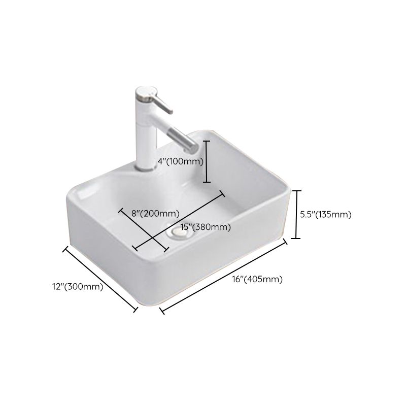 Modern Wash Stand Porcelain Rectangular with Drain Assembly and Pop-Up Drain Vessel Sink