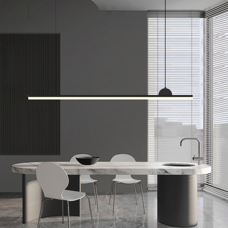 Linear Island Chandelier Modern Metal 1 Light Island Light in Black