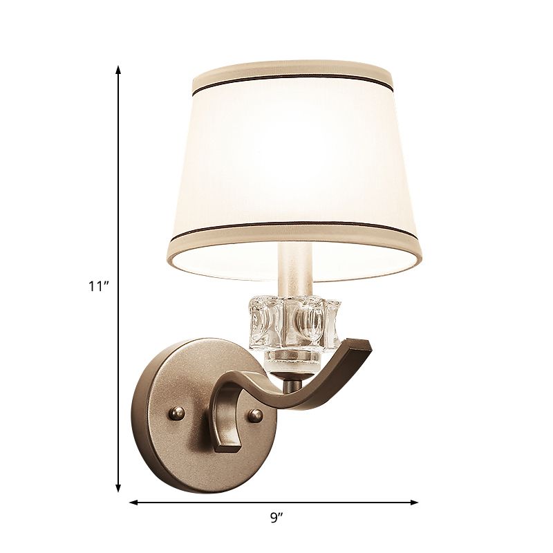 Contemporary Nickle Finish Wall Sconce Light Fabric Conic 1 Head Sconce Light with Metal Arm for Hallway