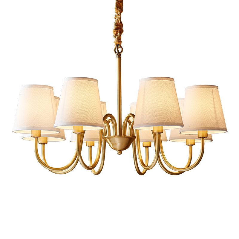 Multi-Head Chandelier Lighting Fixtures American Style Suspension Light with White Fabric Shade