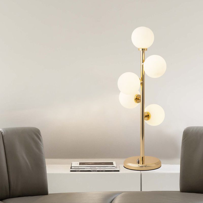 Lampada da comodino in metallo a sfera Illuminazione post-moderna in vetro crema 5 luci Lampada da comodino nera/oro per sala da pranzo