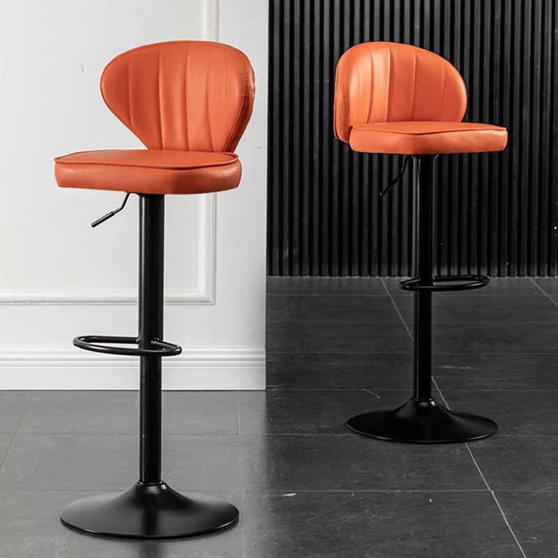 Contemporary Faux Leather Bar Stool Footrest Low Back Adjustable Height Swivel Stool
