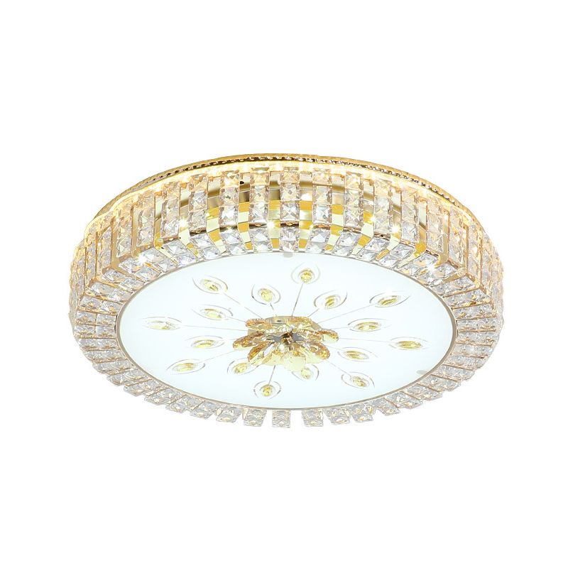 16"/19.5" Dia Circle Flush Mount Fixture Bedroom LED Modern Clear Crystal Flush Lamp with Frosted Glass Diffuser in Gold
