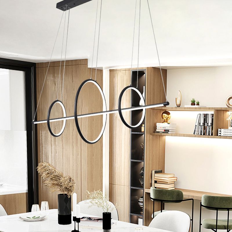 Circle and Linear Pendant Lamp Minimalist Acrylic Black/Gold LED Island Lighting in Warm/White Light, 35.5"/43" Width