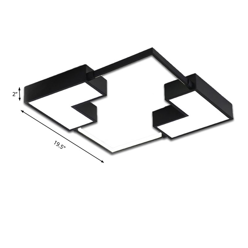 Square Flush Mount Light Simple Acrylic LED Black/White Ceiling Hung Fixture in Warm/White Light, 16"/19.5"/23.5" Wide