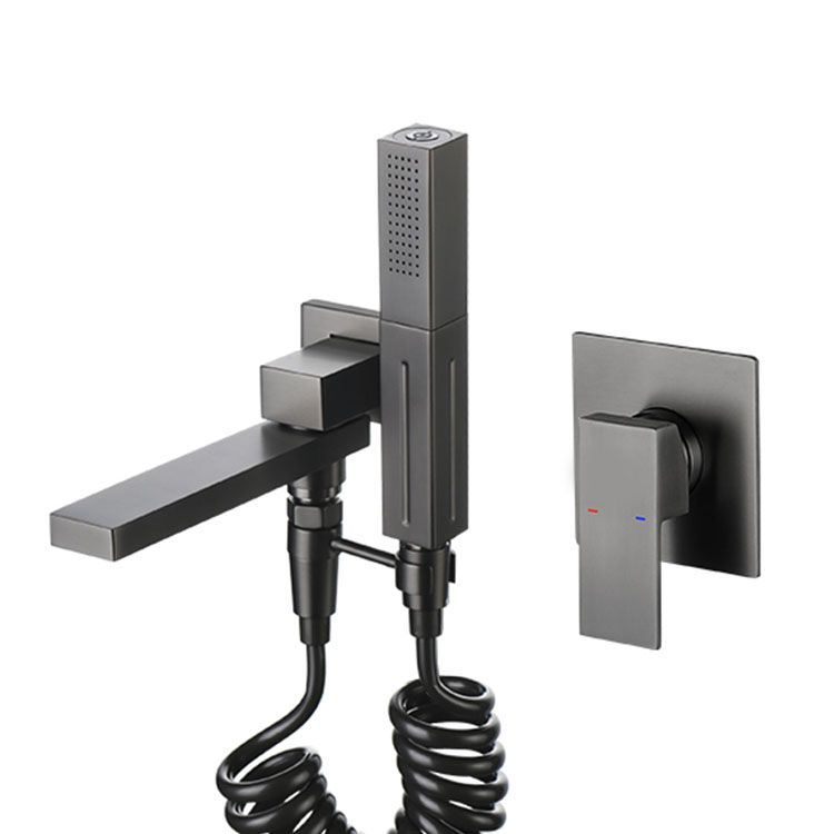 Wall Mounted Bathtub Faucet Handheld Shower Head Rod Handle Faucet