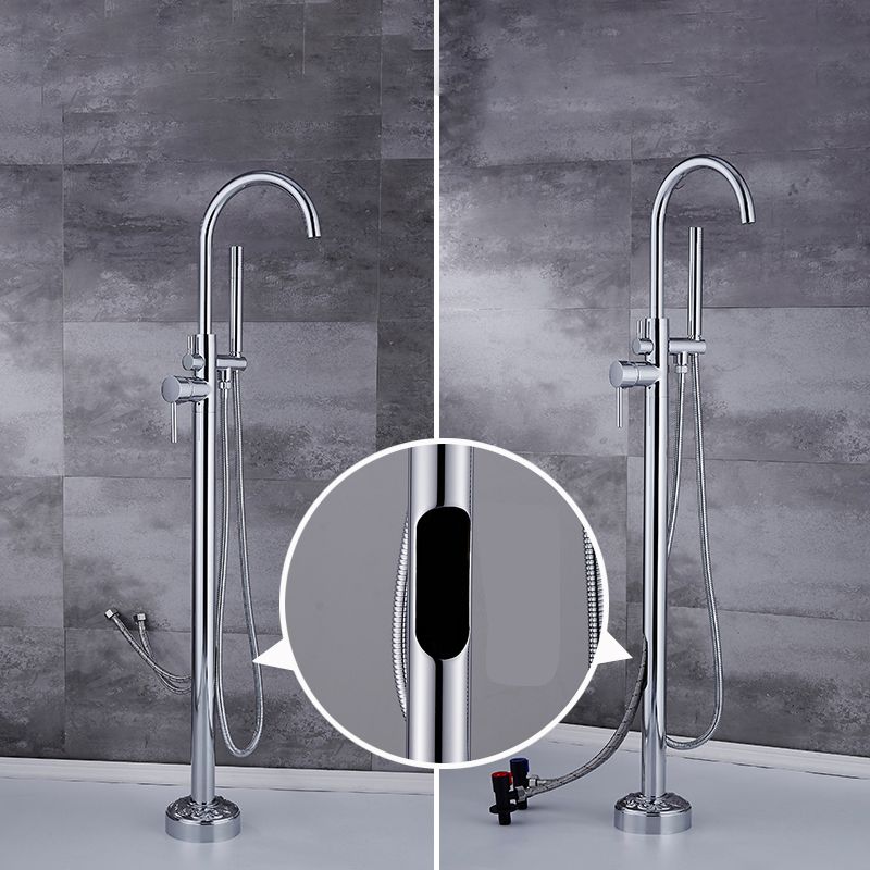 Floor Mounted Metal Freestanding Tub Filler Single Handle Freestanding Faucet with Hose