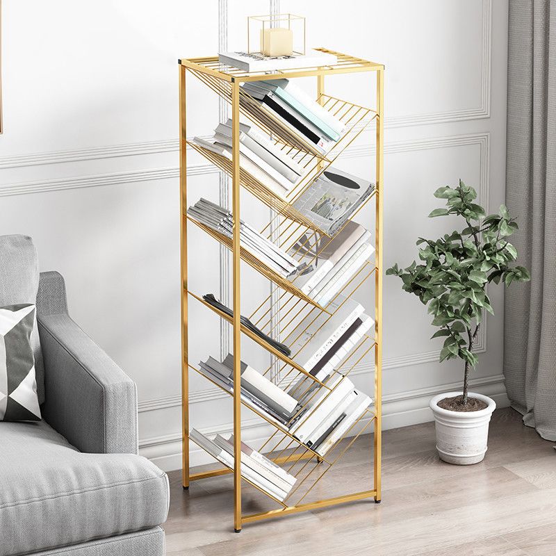 Metal Vertical Geometric Bookcase Contemporary Style Closed Back Shelf