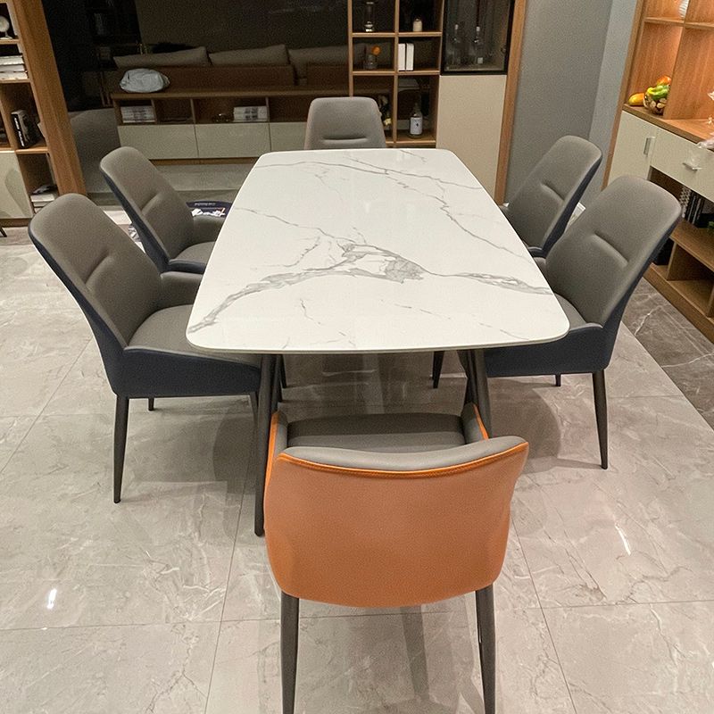 Rectangular Stone Dining Table Modern 4 Legs Furniture Metal Base for Home
