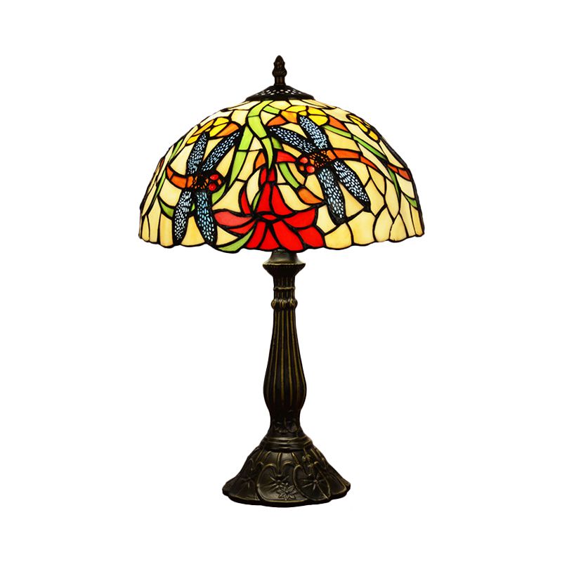 Lampada da draghi e floro tavolino in vetro colorato tiffany 1 ombreggiatore in bronzo