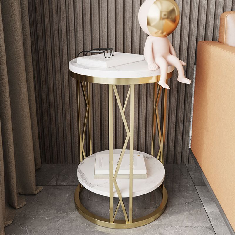 Round Slate Plate Table Plate Metal Frame Base Modern Style Side Table