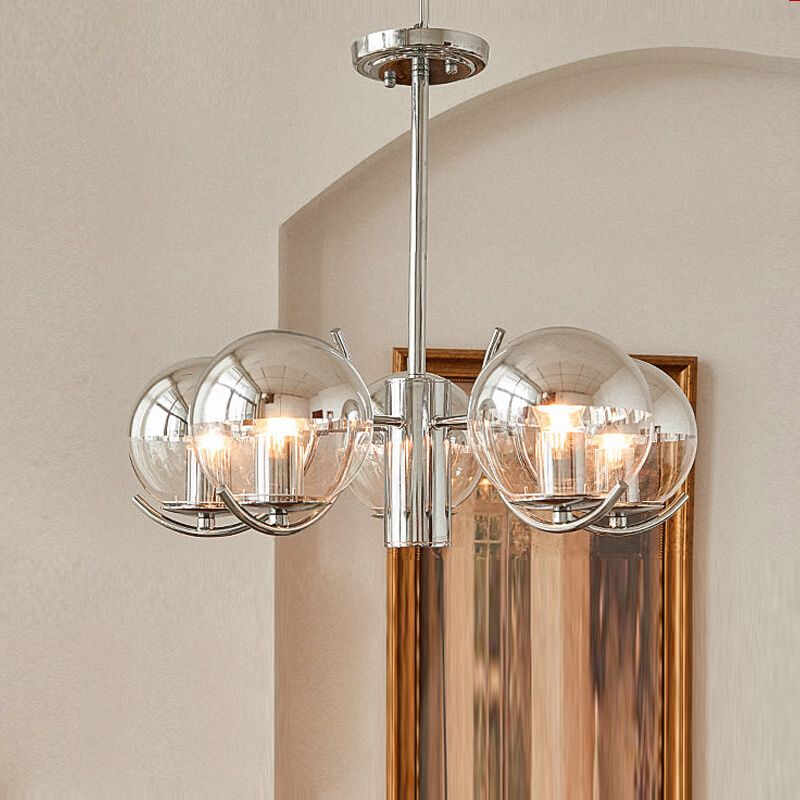 Modern Globe Chandelier Multi Light Hanging Light with Clear Glass for Bedroom