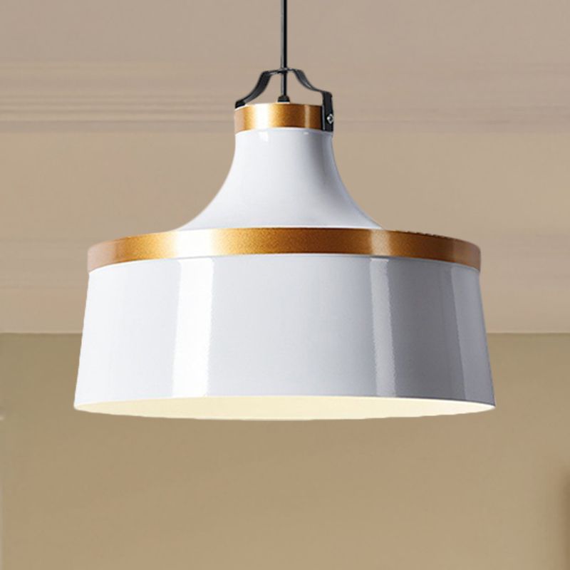 1 Light Drum Pendant Light Nordic Style Black/Blue/Green Metallic Ceiling Light Fixture for Coffee Shop