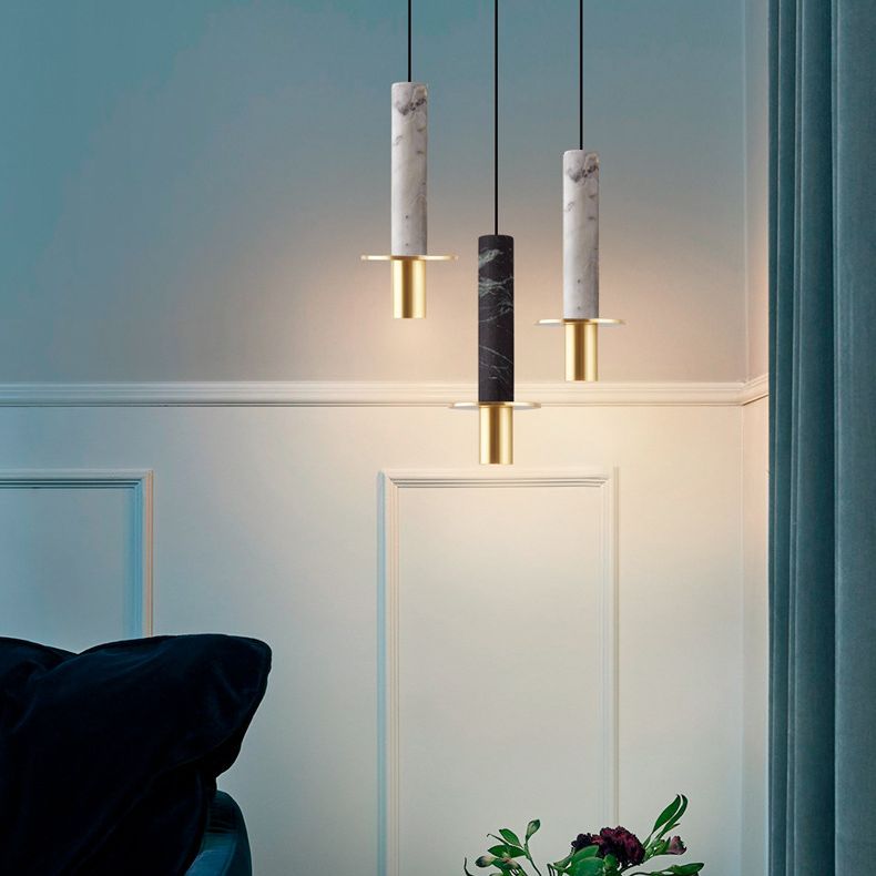 Minimalism Hanging Ceiling Light Marble 1-Light Cylinder Ceiling Pendant Light