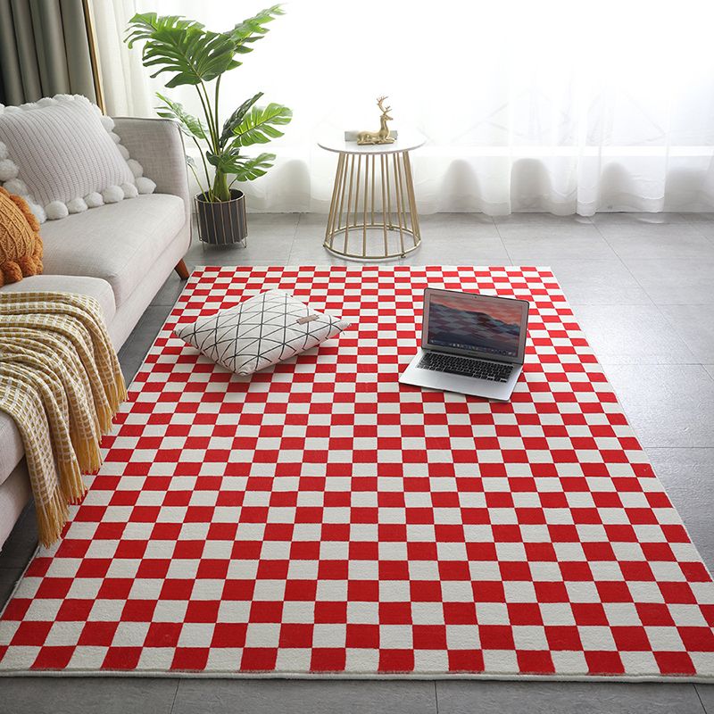 Checkerboard Living Room Rug Polyester Geometric Rug Non-Slip Backing Rug