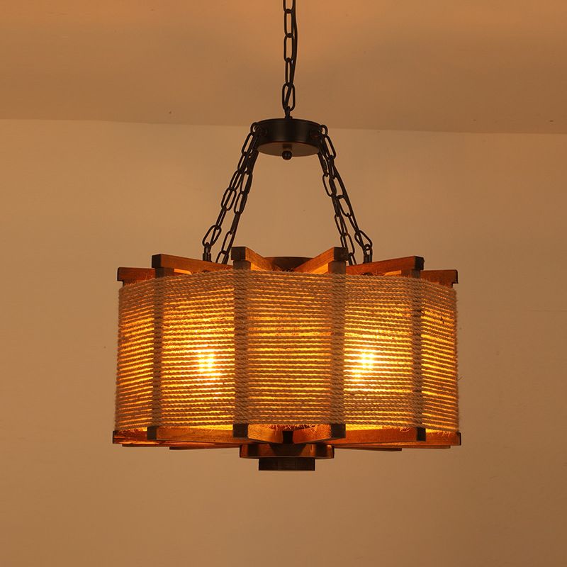 Industrial Hanging Pendant Retro Wood Light Hotel Foyer Light
