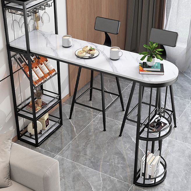 Iron Storage Base Bar Table Modern Free Form Bar Table with Wine Glass Holders