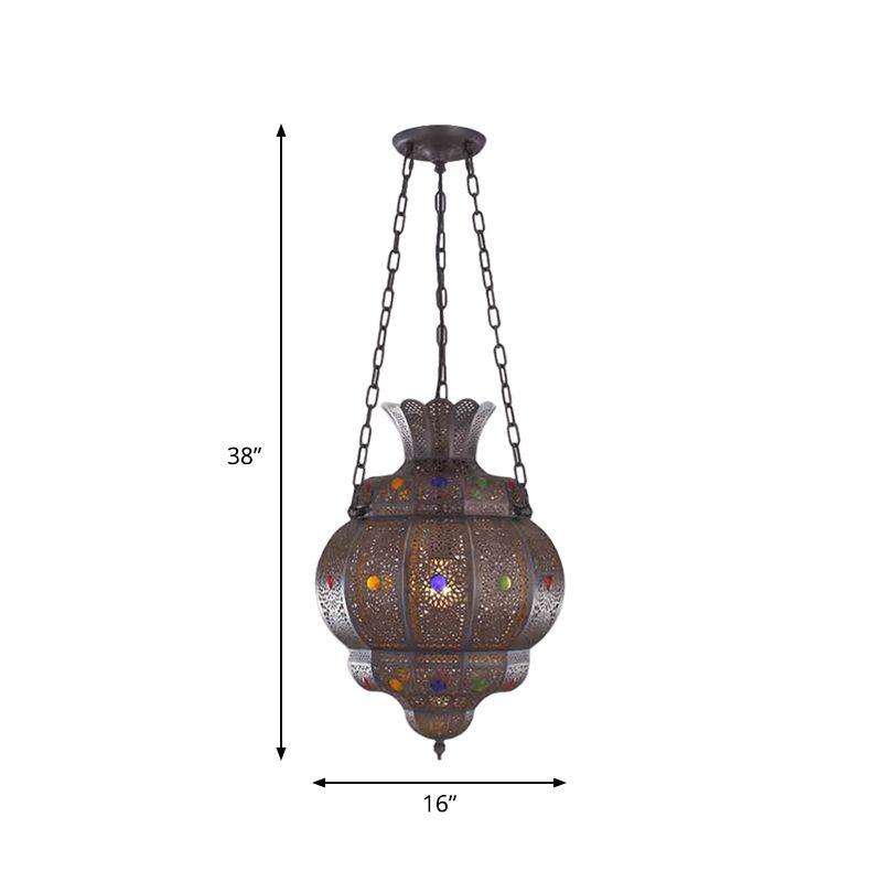1 Head Carved Pendant Light Antique Bronze Metal Suspended Lighting Fixture for Restaurant