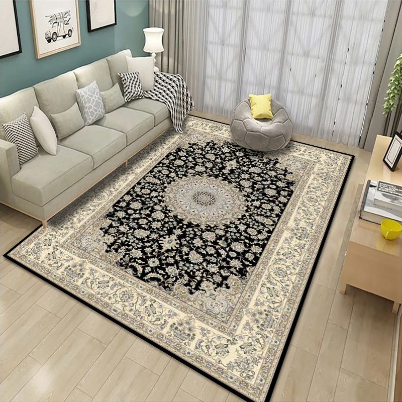 Mid-Century Modern Rug Classic Floral Printed Carpet Non-Slip Backing Carpet for Living Room
