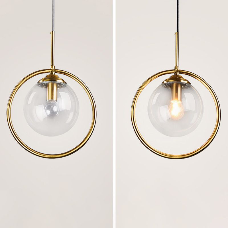 Dinning Room Three Head Sphere Shape Hanging Light Glass and Metal Modern Down Lighting Pendant