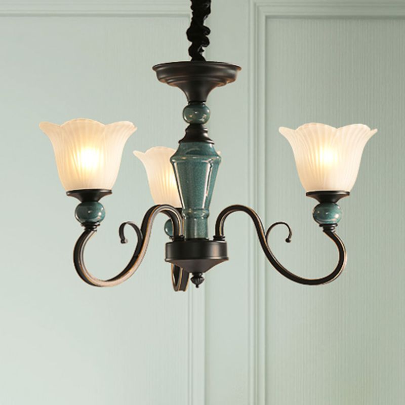 Flower Shade Ribbed Ruffled Glass Ceiling Lighting Traditional Living Room Chandelier Light Fixture