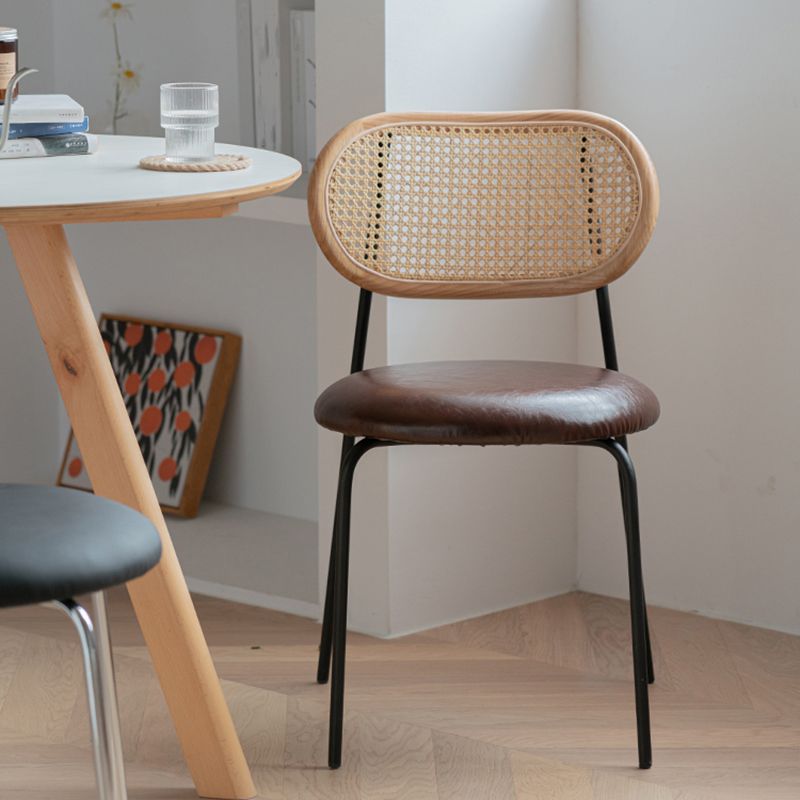 Modern Style PU Leather Chair Cane Back Armless Dining Chair