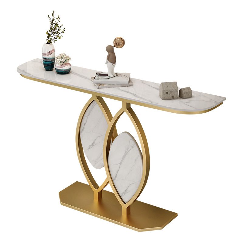 Glam Stone Iron Console Table Half Moon Console Sofa Table for Hall