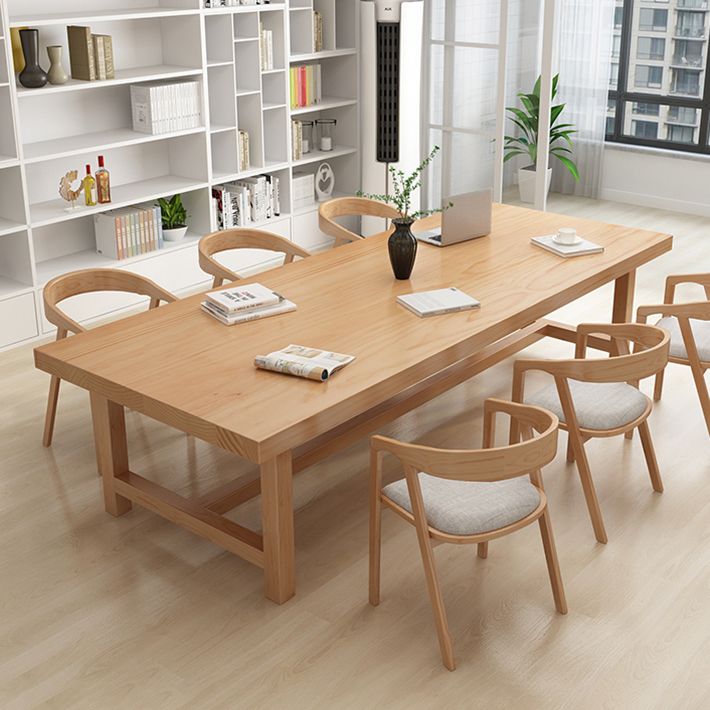 Rectangle Industrial Dining Room Table Pine Solid Wood Table with Trestle Base