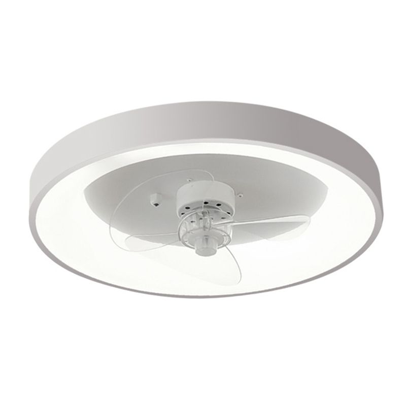 Round Shape Metal Ceiling Fans Modern Style 1 Light Flush Ceiling Fan in White