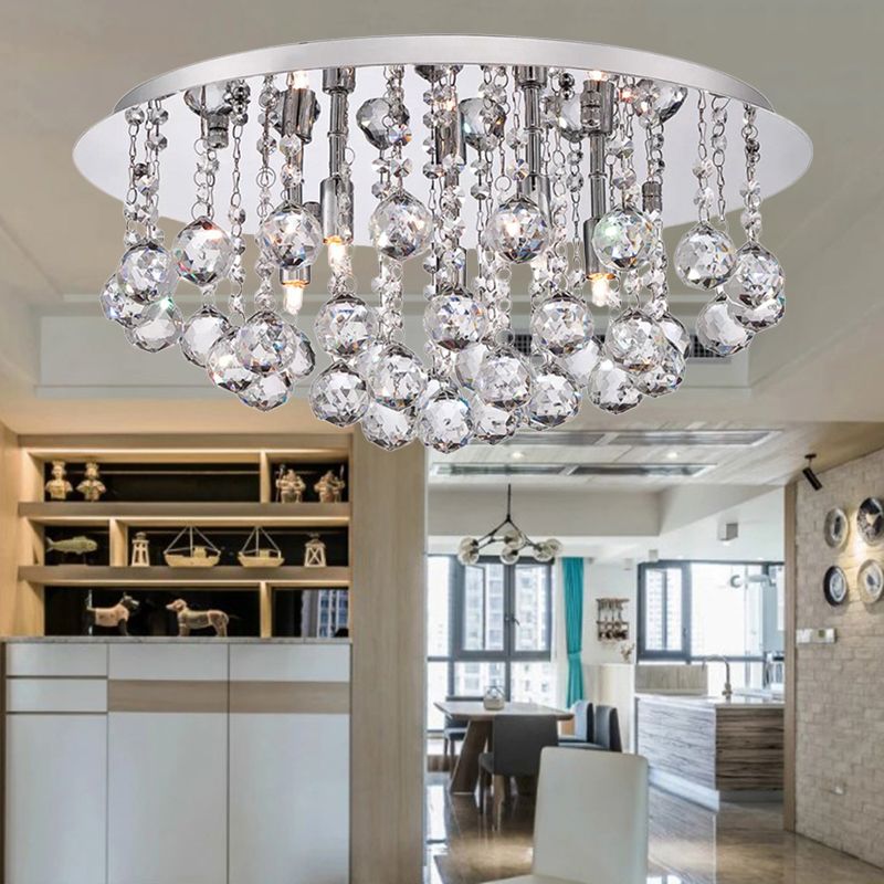 Cascading Flush Mount Light Contemporary Crystal 3/4/6 Lights Chrome Ceiling Light, 8"/14"/19.5" Wide