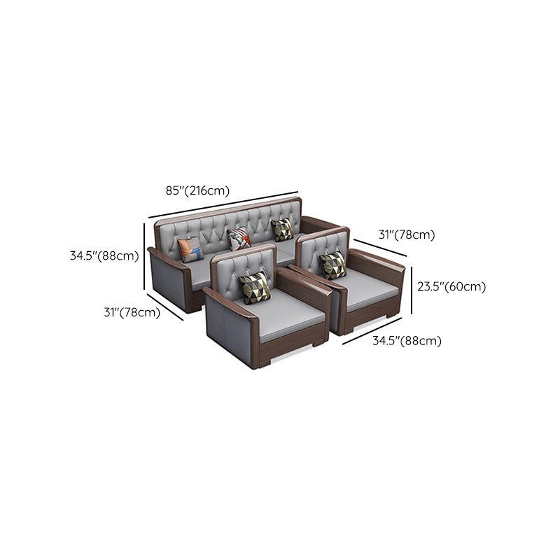 Modern Solid Wood Faux Leather Square Arm Sofa with Tufted Back