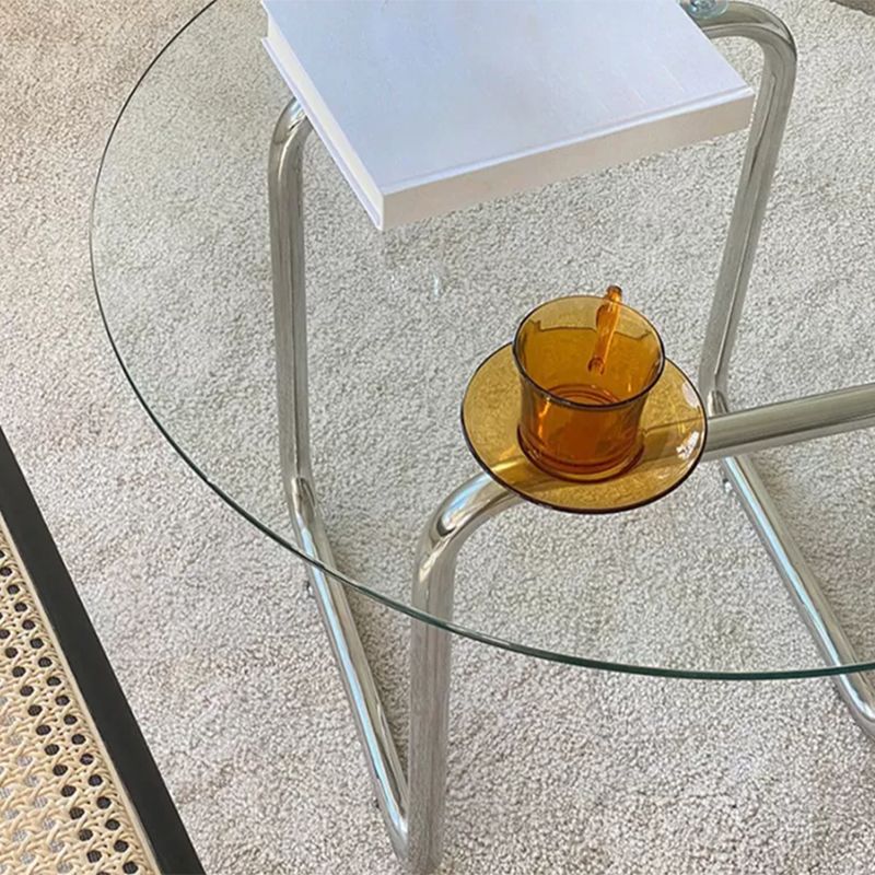 Round Clear Glass Cocktail Table Modern Steel Sled Coffee Table