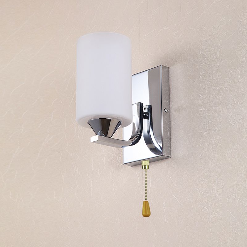 Cylindrical Shade Wall Lamp Modern White Glass Bedroom Sconce Light